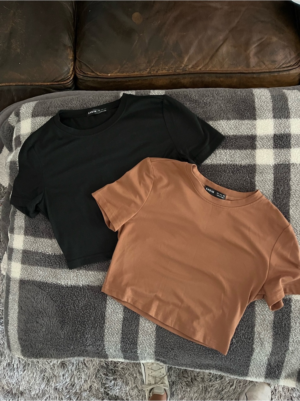 Black & Brown Cropped Crewneck Tee Duo Basics